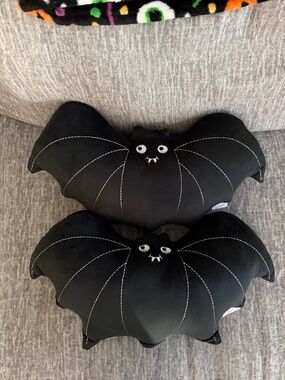 Set of Isaac Mizrahi Black Bat Plush Throw Pillows Halloween Decor Decorations